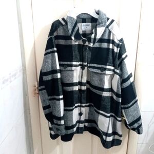 Old Navy Black White Buffalo Plaid Flannel Shacket 3XL Button Up